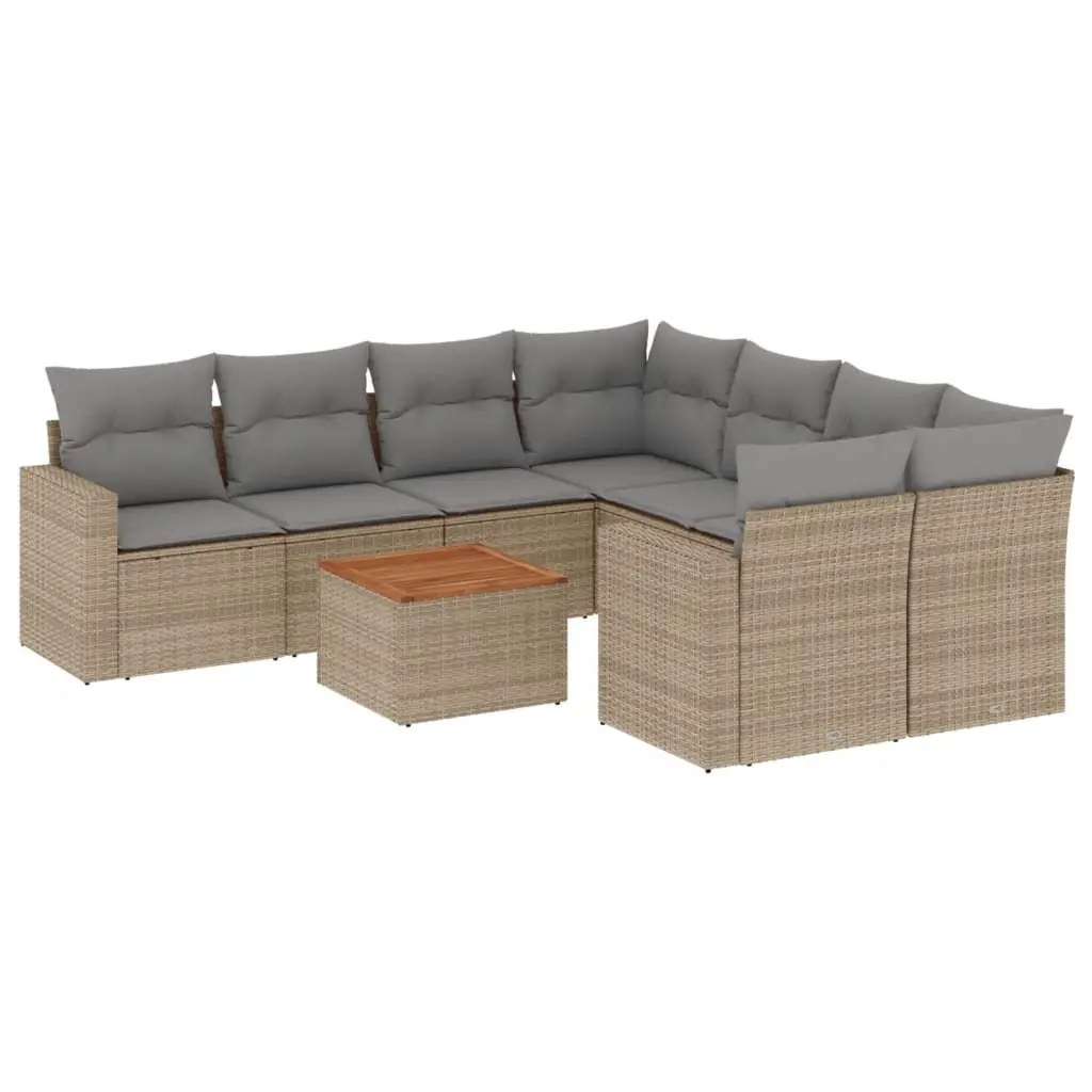Garden Sofa Set PE Rattan 9 Piece Outdoor Furniture Beige Patio Lounge Seating