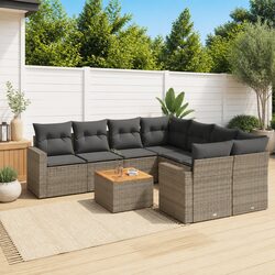 Durable 9 Piece Grey Poly Rattan Garden Sofa Set