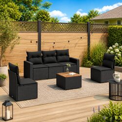 High-Quality 6 Piece Black Garden Sofa Set