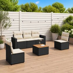 Premium 6 Piece Black Poly Rattan Garden Sofa Set