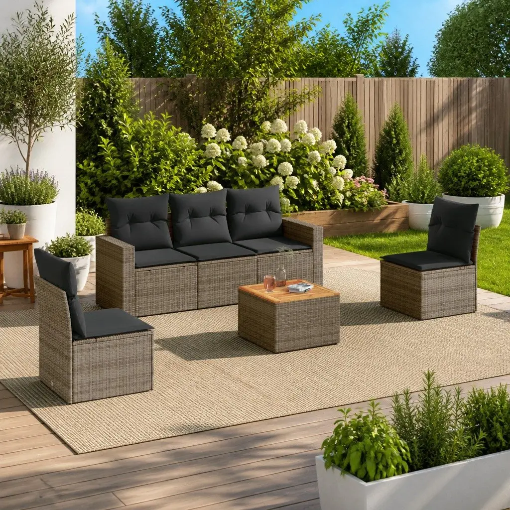 6-Piece Grey Rattan Garden Sofa Set