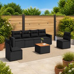 7 Piece Black Rattan Outdoor Sofa Set with Cushions