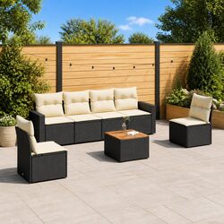 7 Piece Black Poly Rattan Outdoor Garden Sofa Set