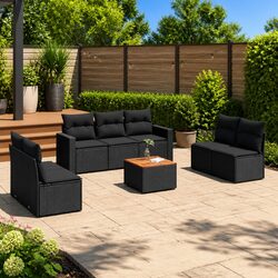 Premium 8 Piece Black Poly Rattan Garden Sofa Set