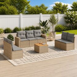 Beige Poly Rattan 8-Piece Garden Sofa Set