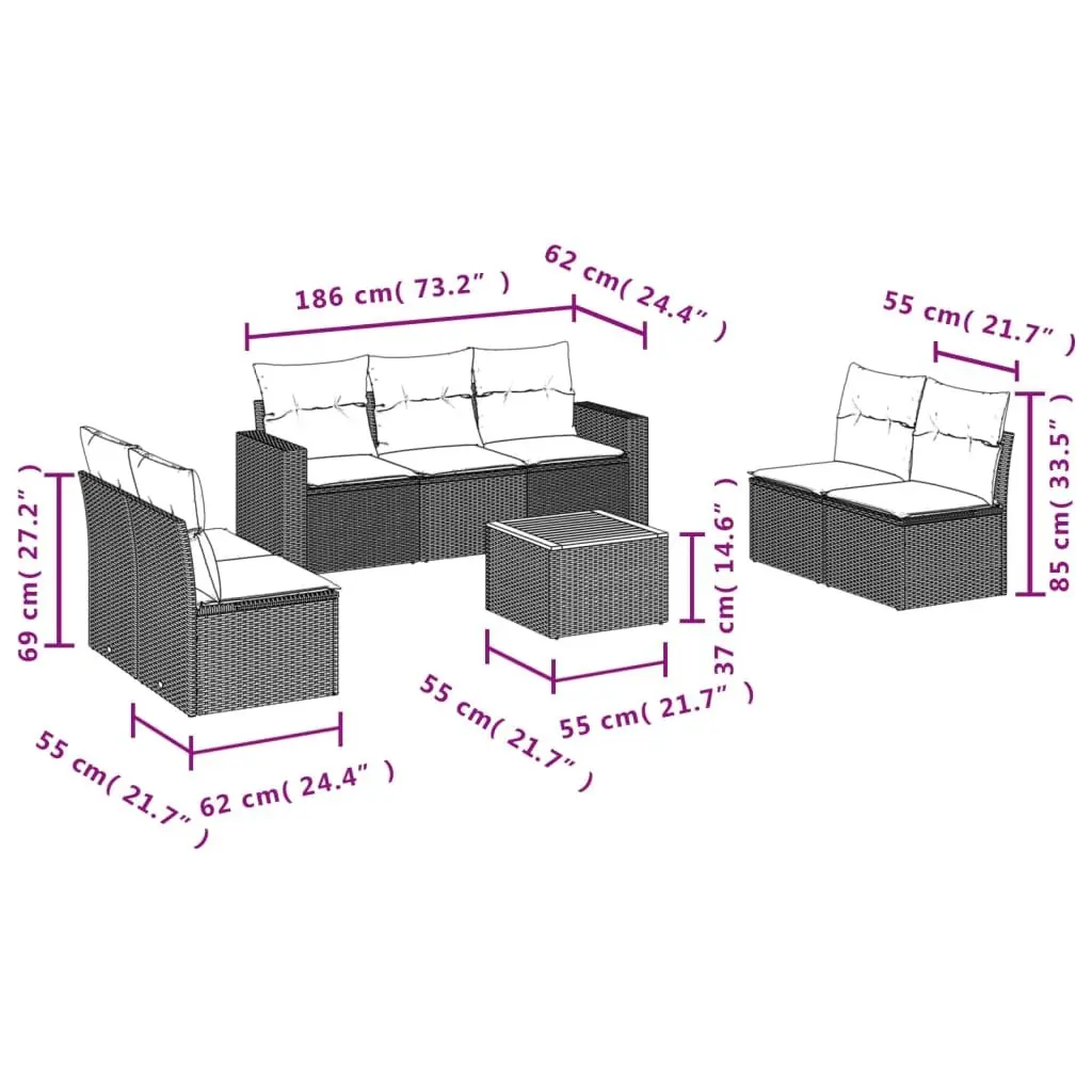 Beige Poly Rattan 8-Piece Garden Sofa Set