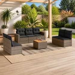 Durable Grey Poly Rattan Garden Sofa Set - 8 Pieces