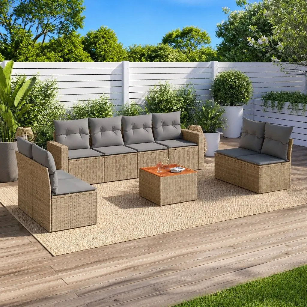 9-Piece Garden Sofa Set with Beige Cushions