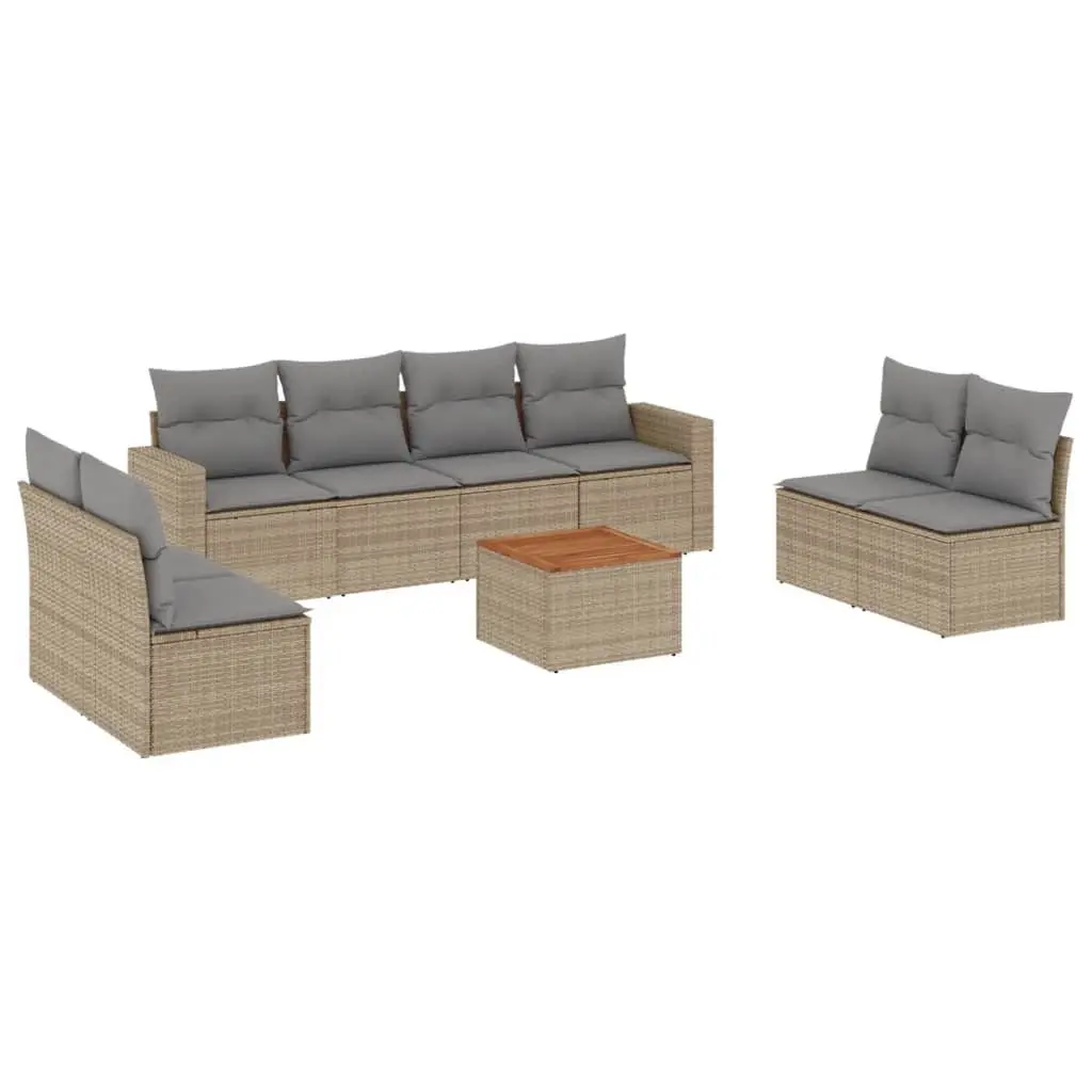 9-Piece Garden Sofa Set with Beige Cushions