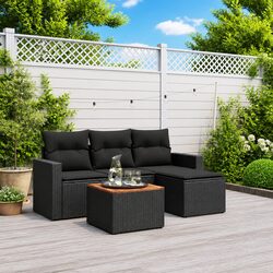5-Piece Black Garden Sofa Set with Cushions and Footstool