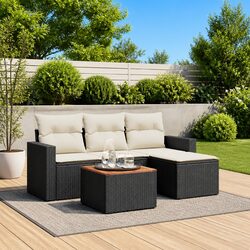 Durable 5 Piece Black Rattan Garden Sofa Set