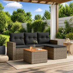 High-Quality 5 Piece Garden Sofa Set with Grey Rattan