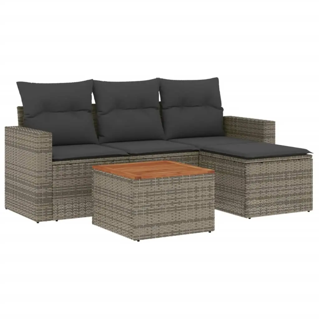 5 Piece Garden Sofa Set Poly Rattan Grey with Storage Footstool