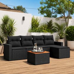 High-Quality 6 Piece Black Garden Sofa Set with Cushions