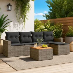 Modular 6-Piece Grey Poly Rattan Garden Sofa Set