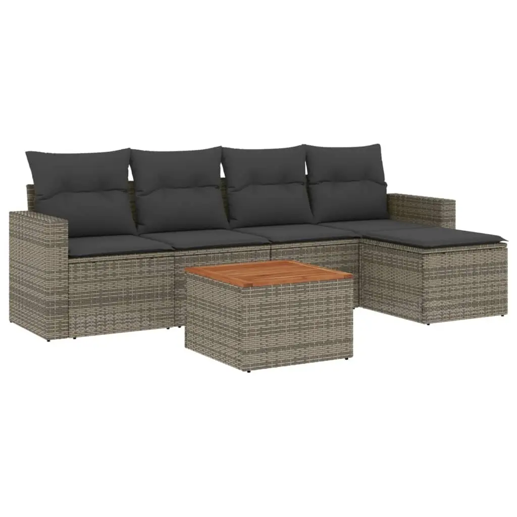 Modular 6-Piece Grey Poly Rattan Garden Sofa Set