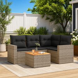 5 Piece Grey Poly Rattan Garden Sofa Set for Outdoor Spaces