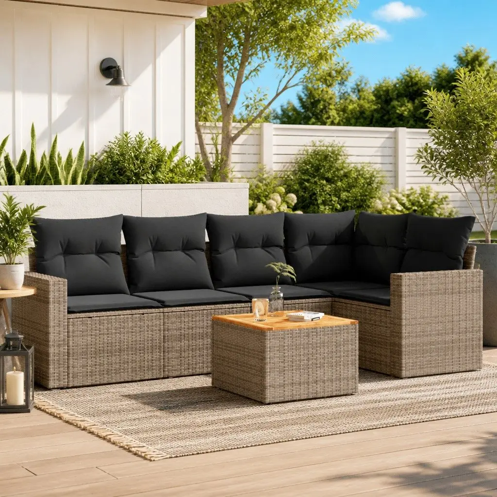 6 Piece Outdoor Garden Sofa Set Poly Rattan Grey with Storage