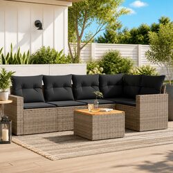 Durable 6 Piece Grey Outdoor Garden Sofa Set with Storage