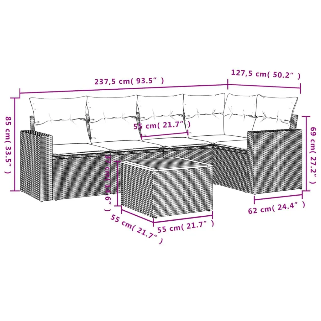 6 Piece Outdoor Garden Sofa Set Poly Rattan Grey with Storage