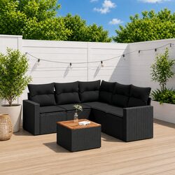 Durable 6 Piece Black Rattan Garden Sofa Set with Storage