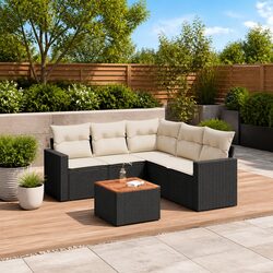 Black Poly Rattan Garden Sofa Set - 6 Piece Outdoor Furniture