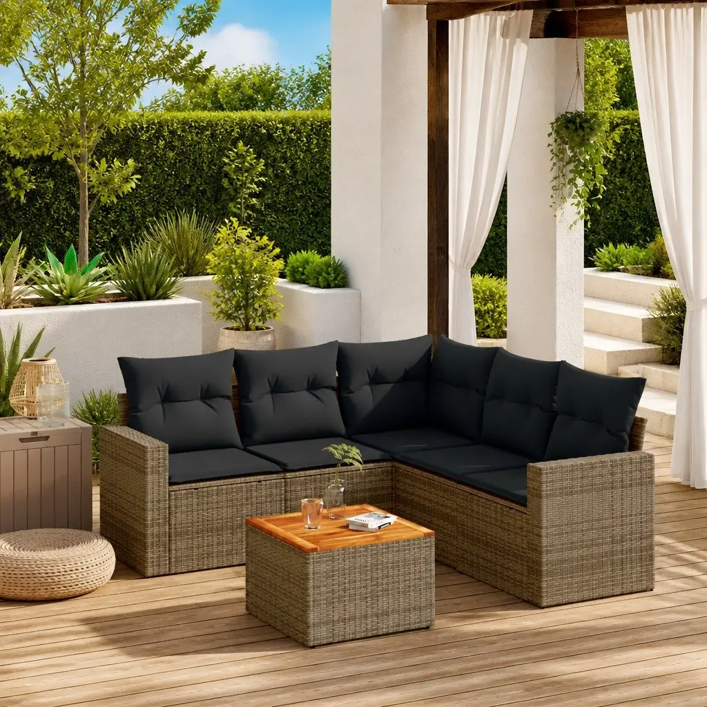Grey Poly Rattan 6-Piece Garden Sofa Set