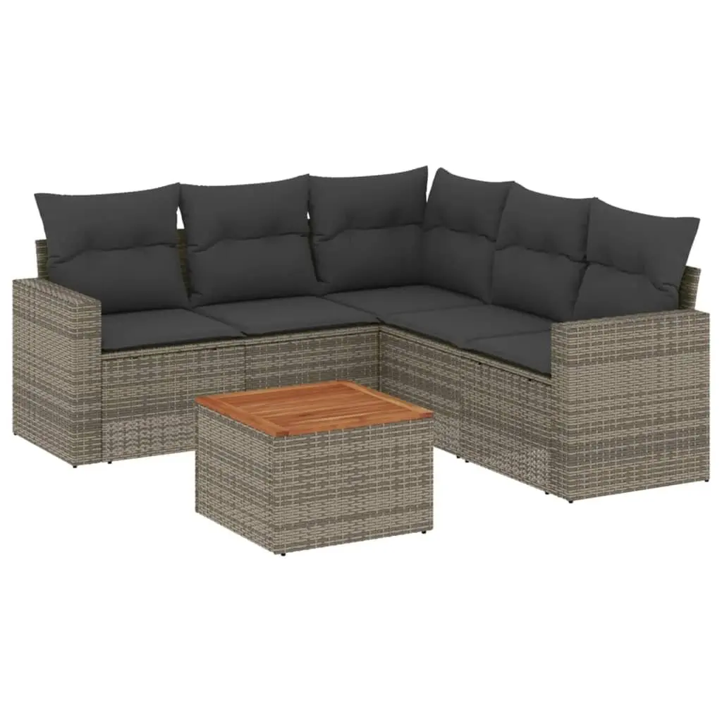 Grey Poly Rattan 6-Piece Garden Sofa Set