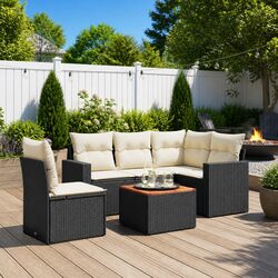 6 Piece Black Rattan Garden Sofa Set with Cushions