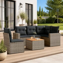 Premium 6-Piece Grey Poly Rattan Garden Sofa Set