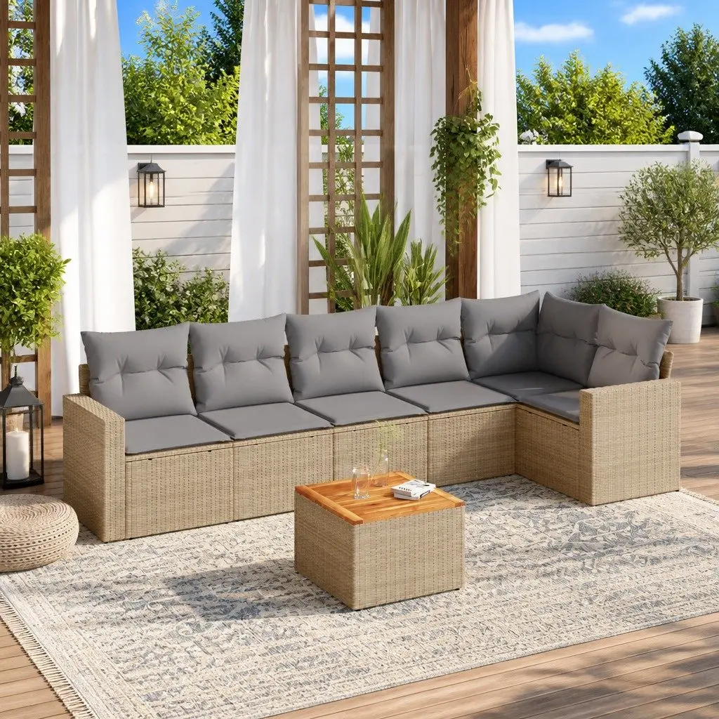 Beige Outdoor 7-Piece Garden Sofa Set with Durable Build