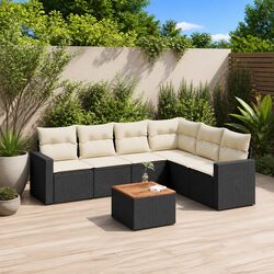 Sturdy 7 Piece Black Poly Rattan Garden Sofa Set