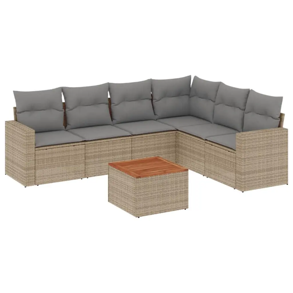 Garden Sofa Set PE Rattan 7 Piece Modular Outdoor Furniture Beige