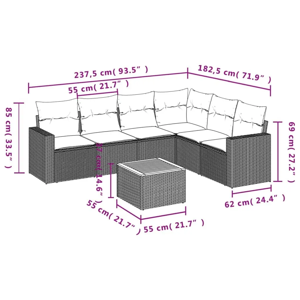 Garden Sofa Set PE Rattan 7 Piece Modular Outdoor Furniture Beige