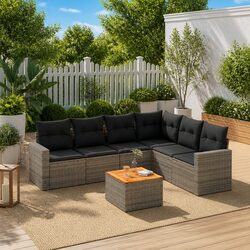High-Quality 7 Piece Grey Garden Sofa Set with Storage