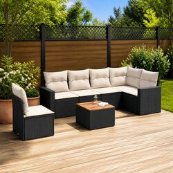 Premium 7 Piece Black Poly Rattan Outdoor Sofa Set