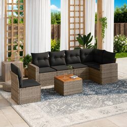 Durable 7 Piece Garden Sofa Set in Grey Poly Rattan