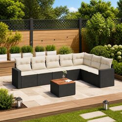 Premium 8 Piece Black Modular Garden Sofa Set