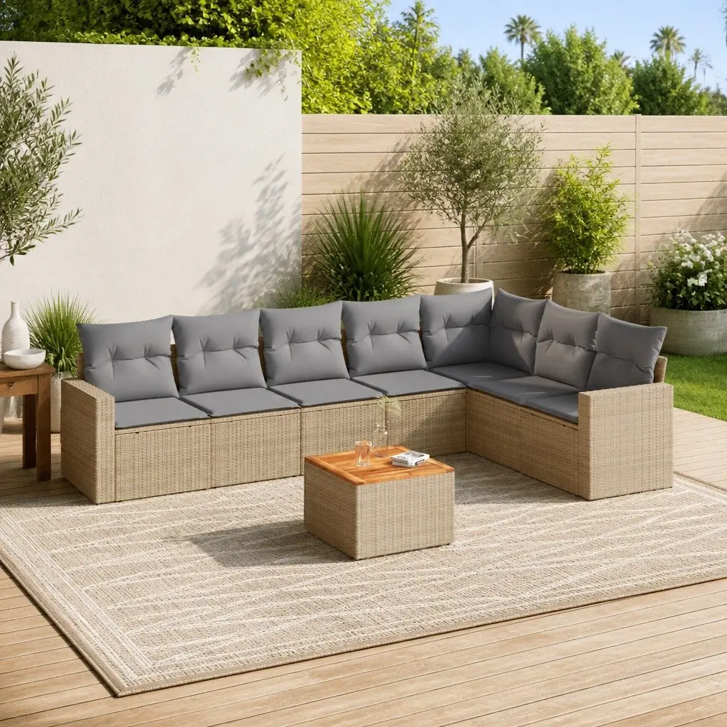 8-Piece Beige Outdoor Patio Lounge Sofa Set