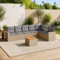 8-Piece Beige Outdoor Patio Lounge Sofa Set