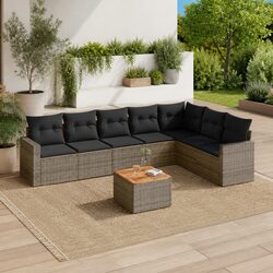 8-Piece Grey Poly Rattan Garden Sofa Set for Outdoor Spaces