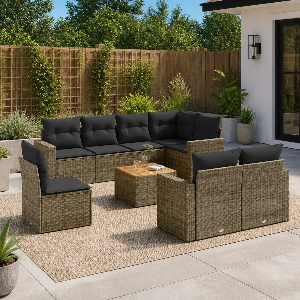 Garden Sofa Set PE Rattan 9 Piece Modular Outdoor Furniture Grey