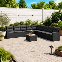 Black Poly Rattan 10-Piece Modular Garden Sofa Set