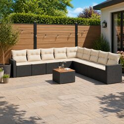 10-Piece Durable Outdoor Sofa Set with Cushions in Black
