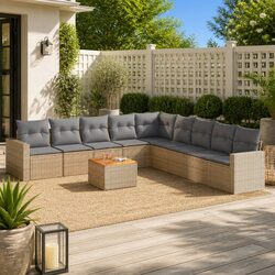 Beige 10-Piece Garden Sofa Set with Durable Design