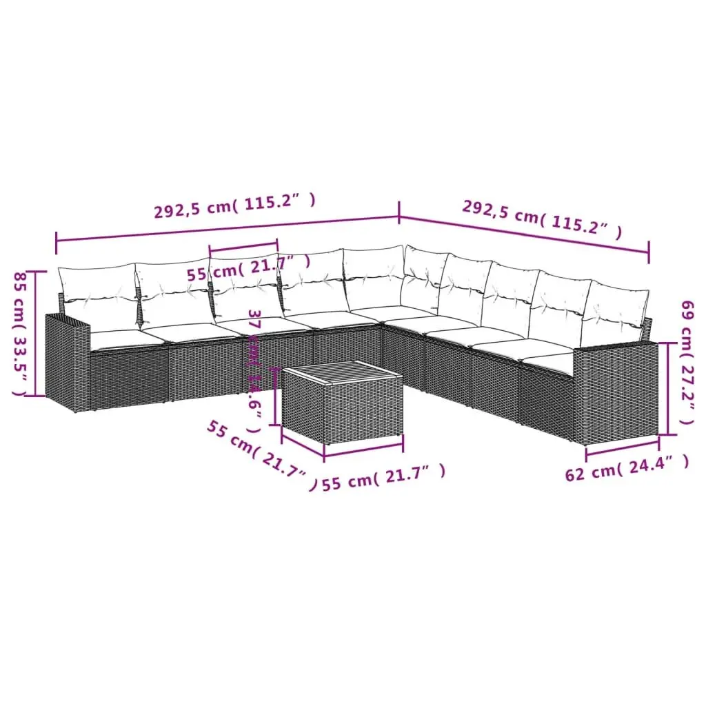 Garden Sofa Set PE Rattan 10 Piece Outdoor Furniture Beige Patio Seating