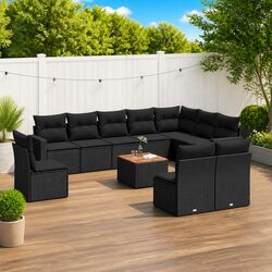 11 Piece Patio Sectional Sofa Set with Cushions - Black