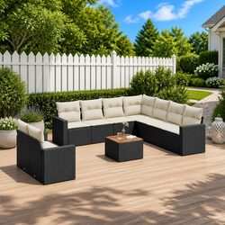 Premium 10 Piece Black Poly Rattan Garden Sofa Set