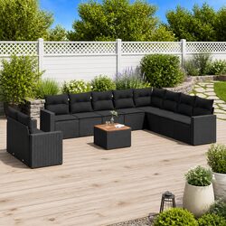 Premium 11-Piece Black Poly Rattan Outdoor Sofa Set