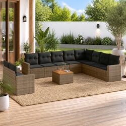 Premium 11 Piece Grey Poly Rattan Garden Sofa Set